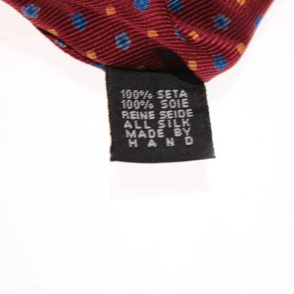 Drake's NWT Neck Tie in Red w/ Blue & Yellow Floral / Square Pattern 100% Silk